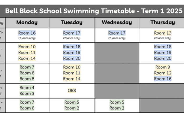 SWIMMING TIMETABLE TERM 1 2025